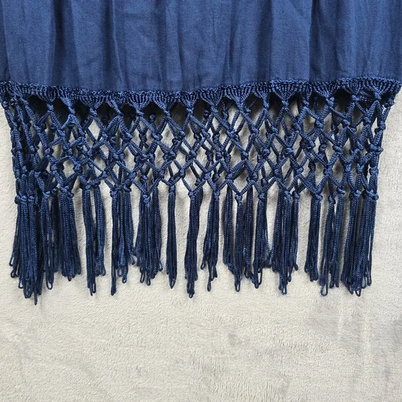 Mud Pie Women Navy Blue Halter Dress Macrame Fringe Hem Boho Summer Size M 8-10 - Picture 6 of 13